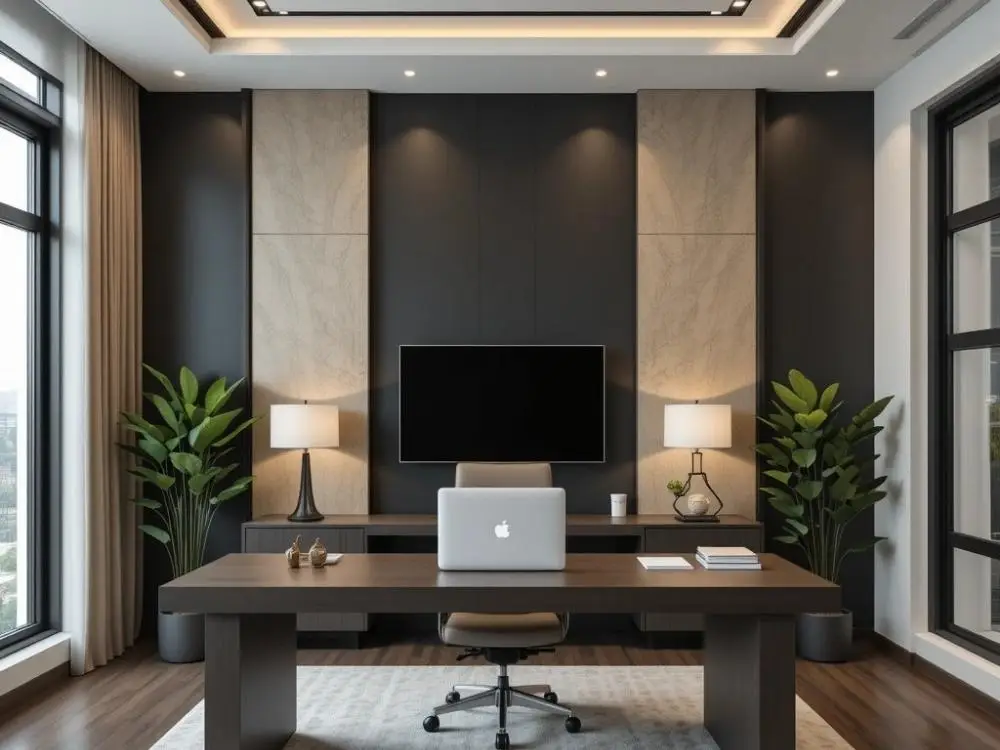 Symmetrical Home Office Background Setup